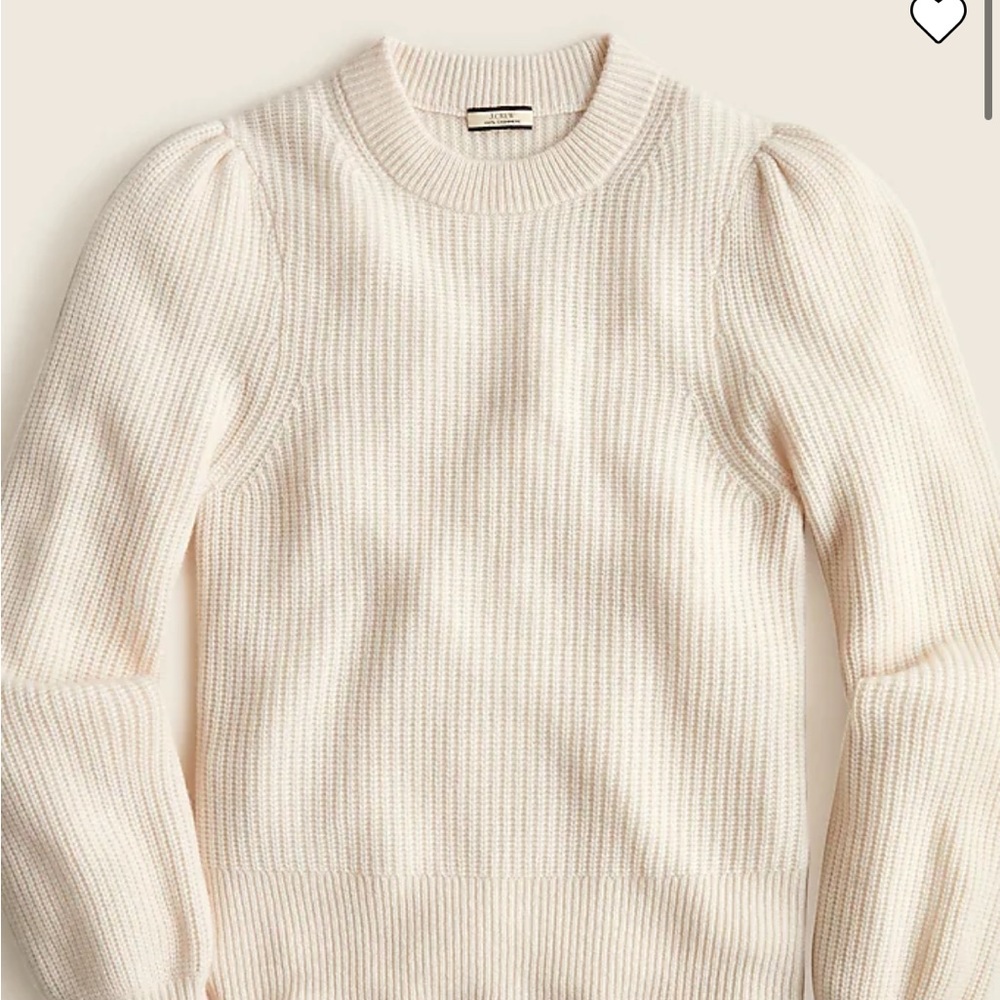 J Crew Cashmere puff-sleeve mockneck sweater